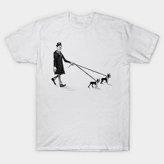 A Gentleman Dog Walk T-Shirt by Anthony Statham